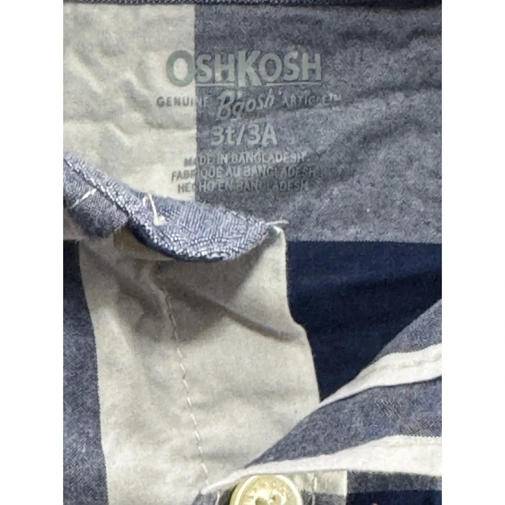 OshKosh‎ Bgosh Boys Navy Blue White Buffalo Plaid Button Down Shirt 3T